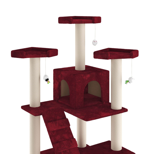 Katzenbaum rot 182cm mit Kletterstangen