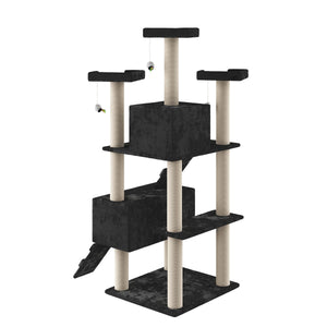 Katzenbaum 182cm hoch schwarz mit Spielmäusen