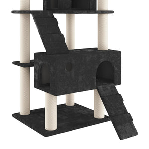 Katzenbaum 182cm hoch schwarz mit Spielmäusen