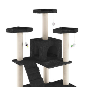 Katzenbaum 182cm hoch schwarz mit Spielmäusen