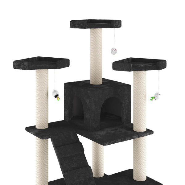 Katzenbaum 182cm hoch schwarz mit Spielmäusen