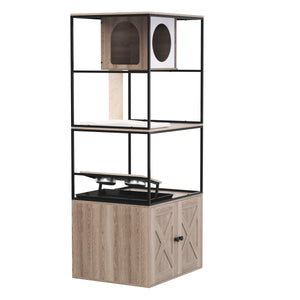Katzenbaum mit Katzentoilette und Fressstation 146 cm natur