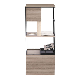 Katzenbaum mit Katzentoilette und Fressstation 146 cm natur
