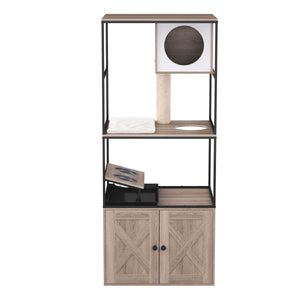 Katzenbaum mit Katzentoilette und Fressstation 146 cm natur