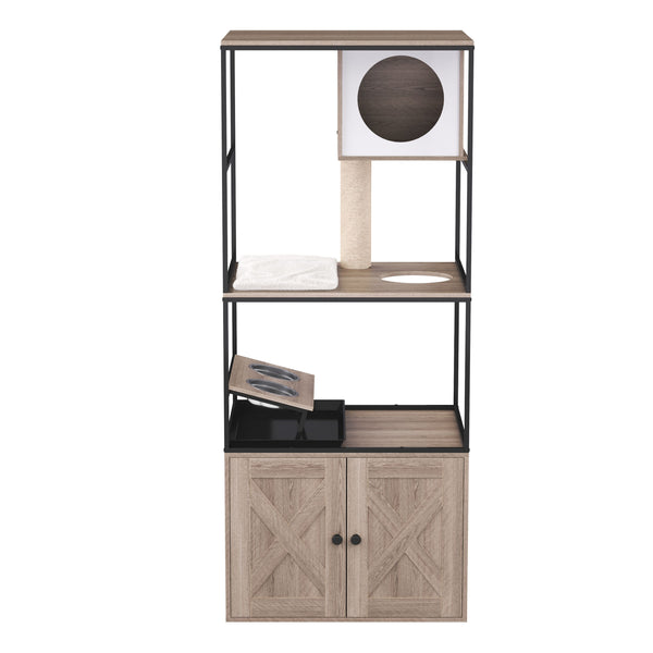 Katzenbaum mit Katzentoilette und Fressstation 146 cm natur
