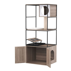 Katzenbaum mit Katzentoilette und Fressstation 146 cm natur