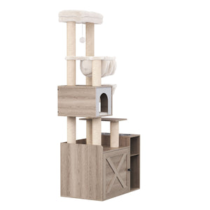 Katzenbaum mit Katzentoilette und Fressstation 155 cm braun