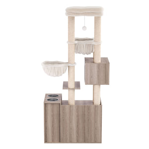 Katzenbaum mit Katzentoilette und Fressstation 155 cm braun