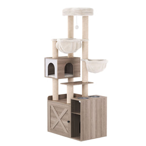 Katzenbaum mit Katzentoilette und Fressstation 155 cm braun