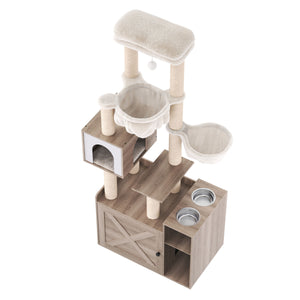Katzenbaum mit Katzentoilette und Fressstation 155 cm braun