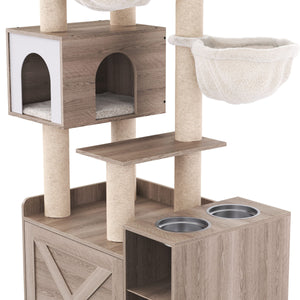 Katzenbaum mit Katzentoilette und Fressstation 155 cm braun