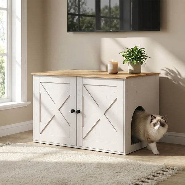 Katzenhaus für Katzentoilette 80 x 53 x 50 cm weiss/braun