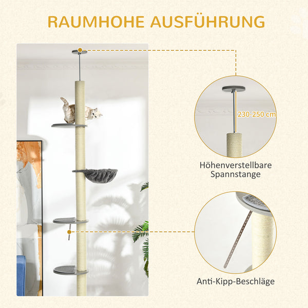 Katzenkratzbaum Deckenhoch 230-250cm mit Hängematte