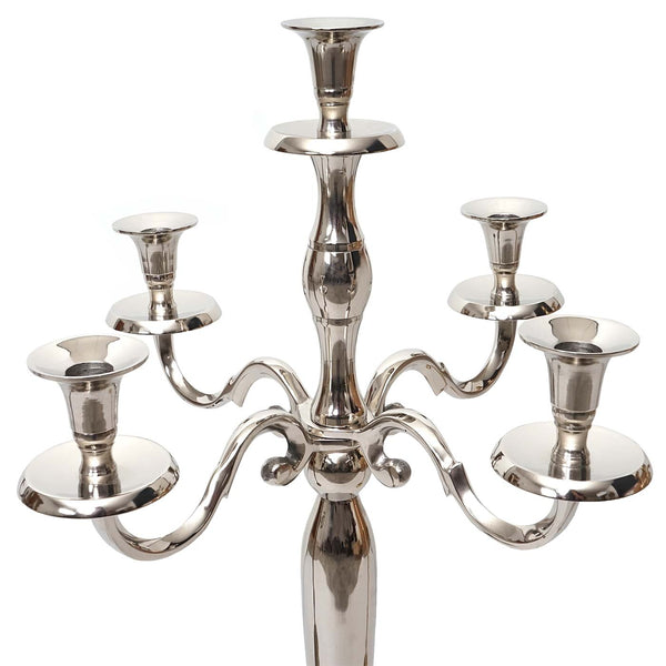 Candlestick, 5-arm, solid aluminum, 80cm, silver