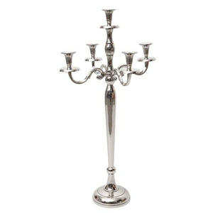 Candlestick, 5-arm, solid aluminum, 80cm, silver