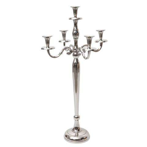 Candlestick, 5-arm, solid aluminum, 80cm, silver