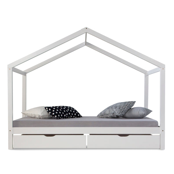 Kinderbett Hausbett 90x200cm Weiss