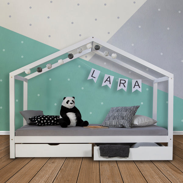 Kinderbett Hausbett 90x200cm Weiss