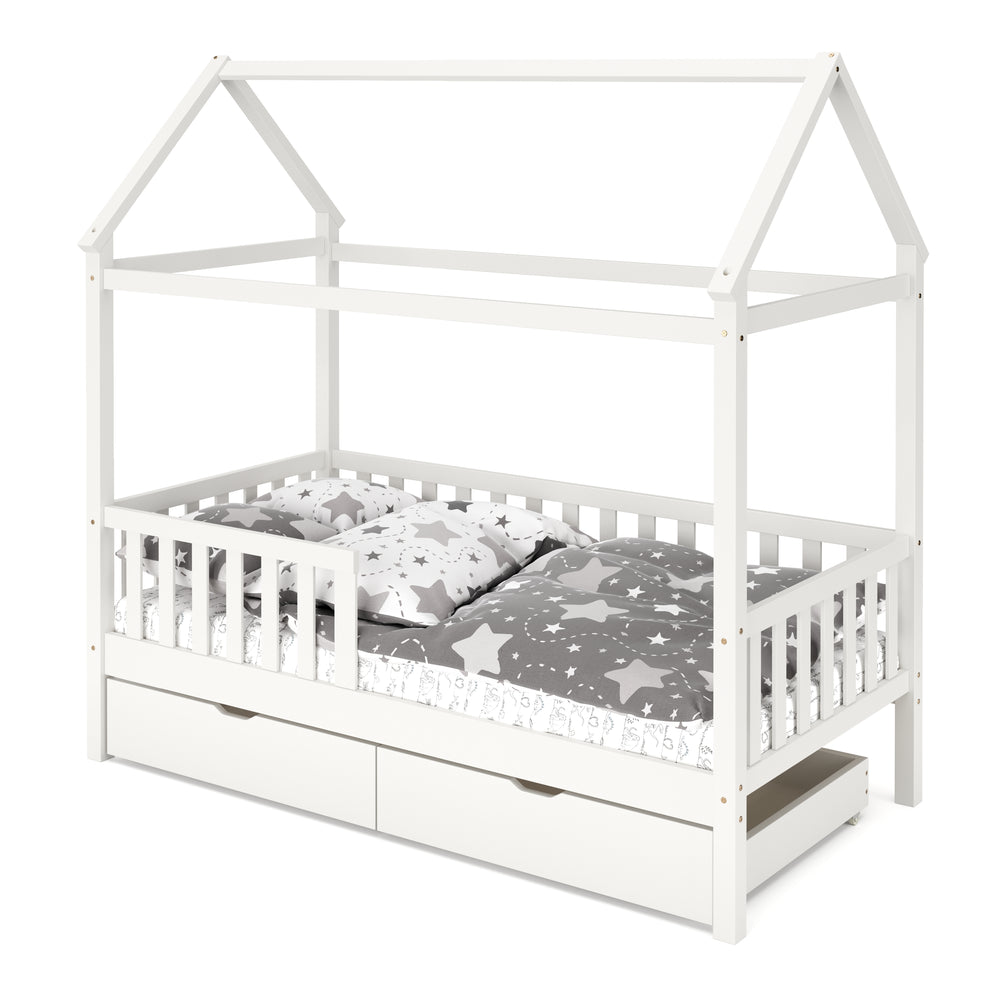 Kinderbett Hausbett SMURF mit 2 Schubladen 80 x 160 cm weiss