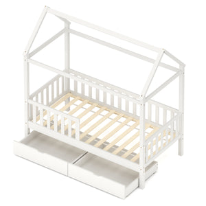 Kinderbett Hausbett SMURF mit 2 Schubladen 80 x 160 cm weiss