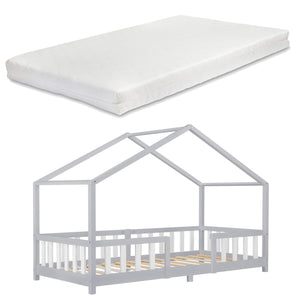 Kinderbett Treviolo 90x200 cm mit Matratze und Gitter