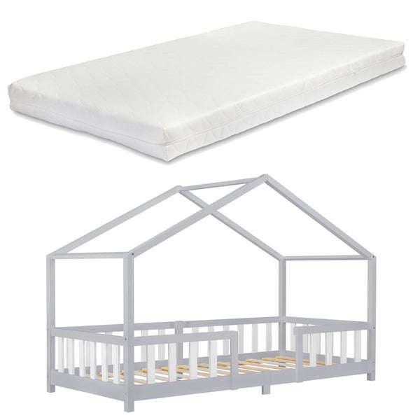 Kinderbett Treviolo 90x200 cm mit Matratze und Gitter