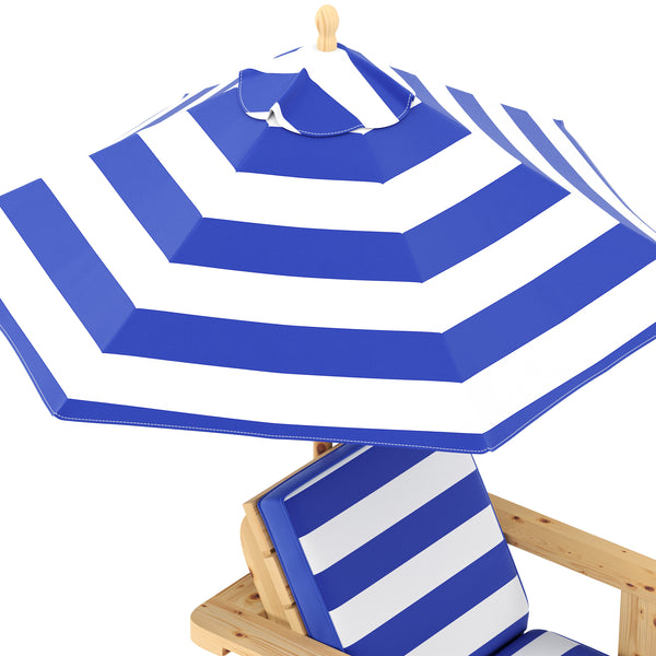 Kinderliegestuhl Holz mit Schirm weiss/blau