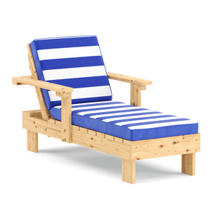 Kinderliegestuhl Holz mit Schirm weiss/blau