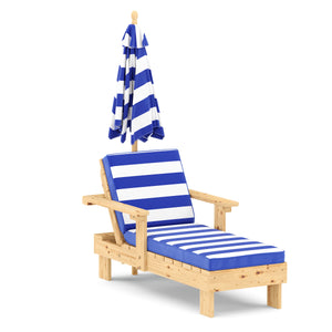 Kinderliegestuhl Holz mit Schirm weiss/blau