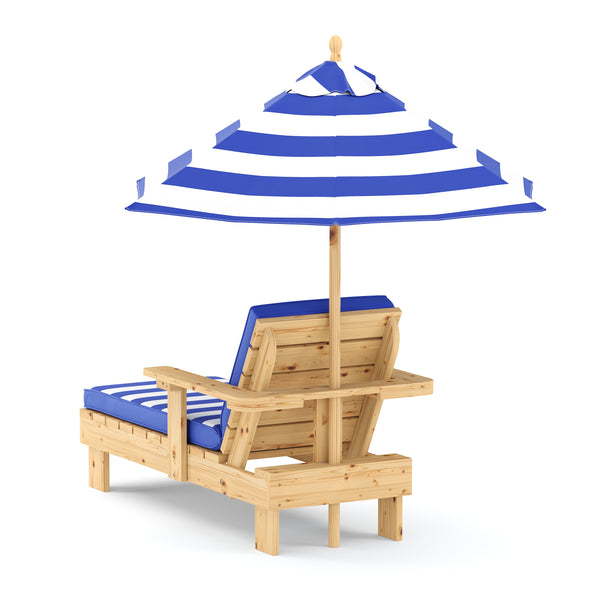 Kinderliegestuhl Holz mit Schirm weiss/blau