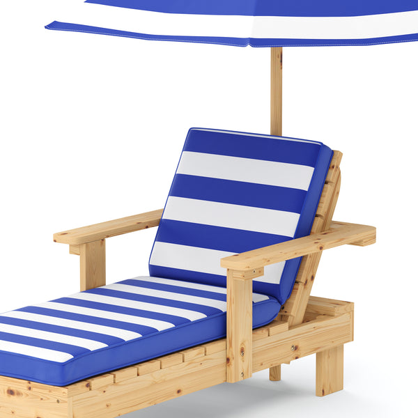 Kinderliegestuhl Holz mit Schirm weiss/blau