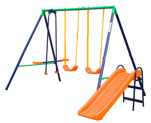 Kinderschaukel 3er-Gartenschaukel mit Rutschbahn