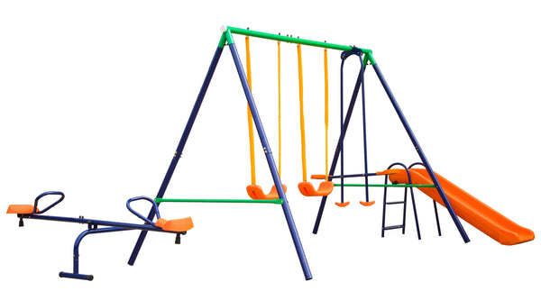 Garten-Kinderschaukel mit Rutschbahn + Wippe