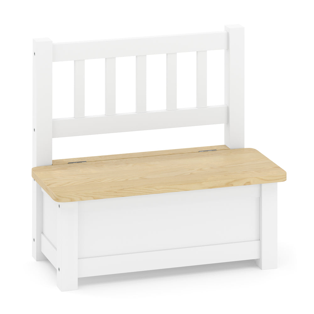 Panca per bambini con spazio contenitore, legno, bianco/naturale