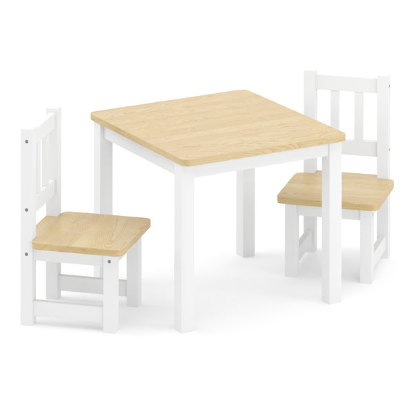 Kindertisch mit 2 Stühlen Holz weiss/natur