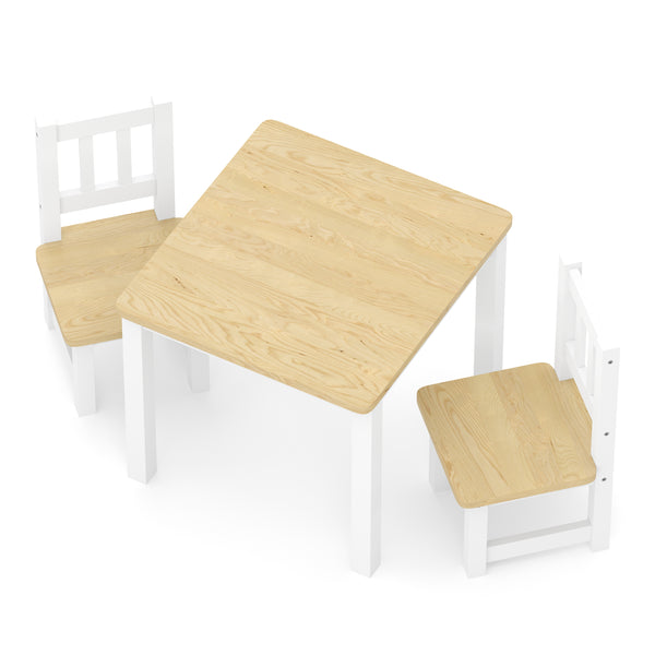 Kindertisch mit 2 Stühlen Holz weiss/natur
