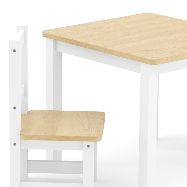 Kindertisch mit 2 Stühlen Holz weiss/natur