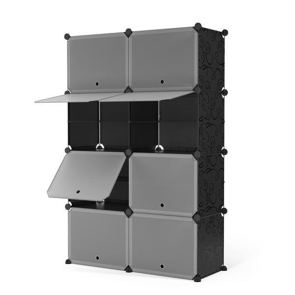 Meuble à chaussures, étagère modulaire, noir/blanc, 8 boîtes