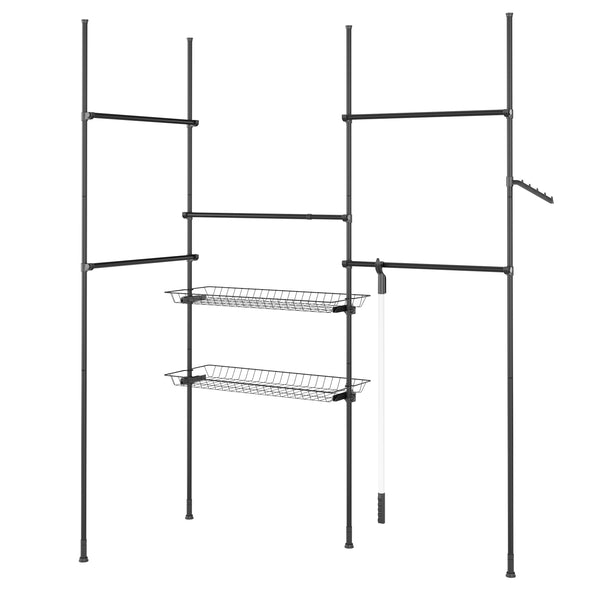 Portant à vêtements à 5 barres et 2 paniers, réglable de 200 à 270 cm, noir