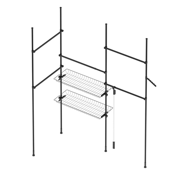 Portant à vêtements à 5 barres et 2 paniers, réglable de 200 à 270 cm, noir