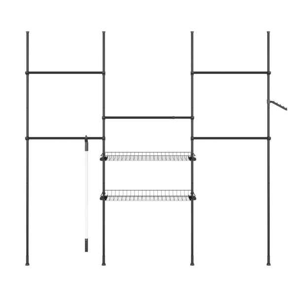 Portant à vêtements à 5 barres et 2 paniers, réglable de 200 à 270 cm, noir