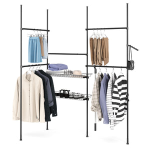 Portant à vêtements à 5 barres et 2 paniers, réglable de 200 à 270 cm, noir