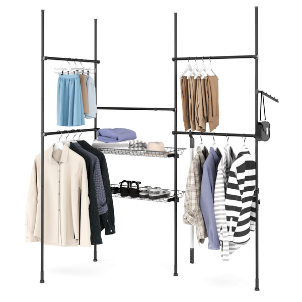 Portant à vêtements à 5 barres et 2 paniers, réglable de 200 à 270 cm, noir