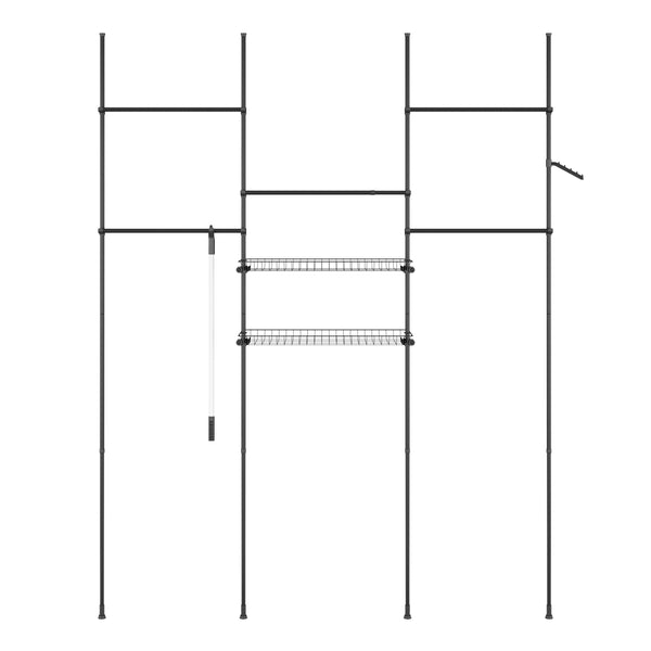 Portant à vêtements à 5 barres et 2 paniers, réglable de 200 à 270 cm, noir