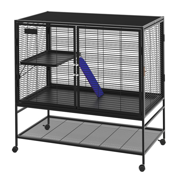Kleintierkäfig mit Rollen 92 x 58 x 100 cm schwarz