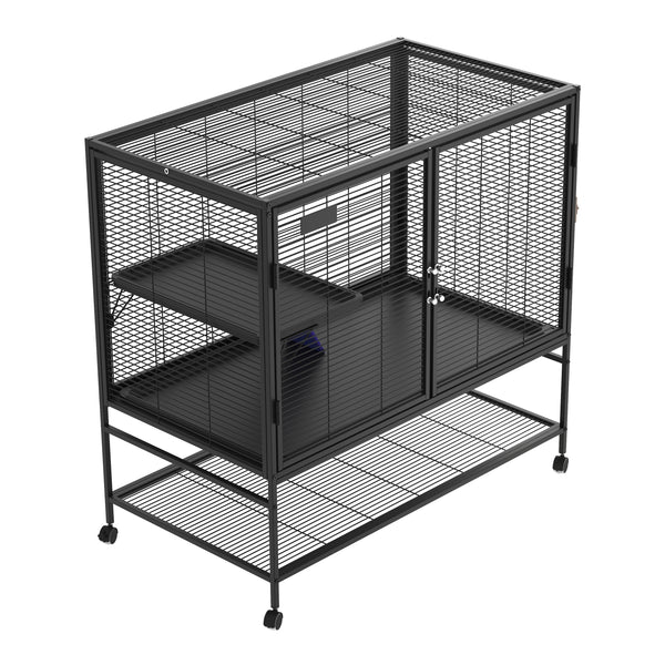 Kleintierkäfig mit Rollen 92 x 58 x 100 cm schwarz