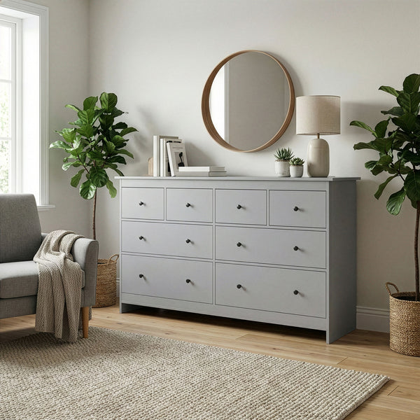 Kommode ADALIE 8 Schubladen 160 x 96 cm grau
