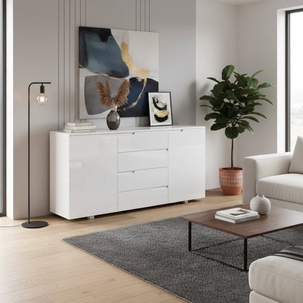 Sideboard AVILA 4 Schubladen und 2 Türen 165 x 80 cm Hochglanz weiss
