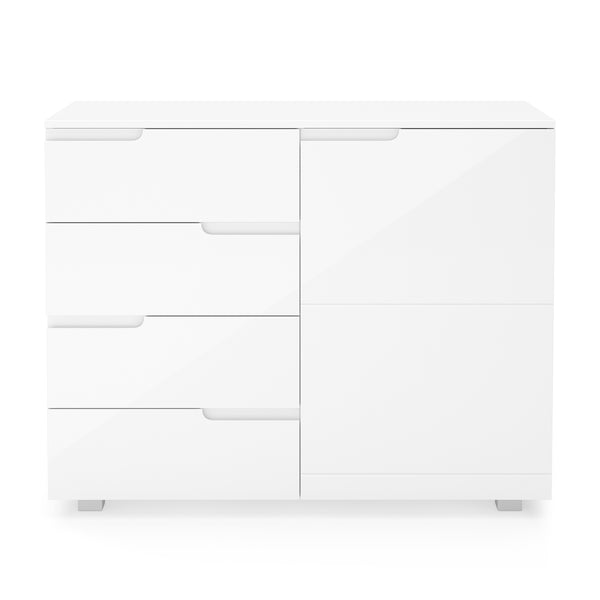 Sideboard AVILA 4 Schubladen und 1 Tür 100 x 80 cm Hochglanz weiss