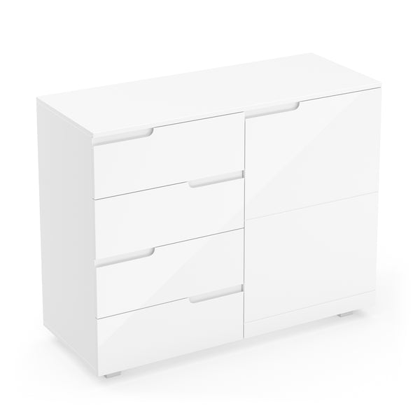 Sideboard AVILA 4 Schubladen und 1 Tür 100 x 80 cm Hochglanz weiss